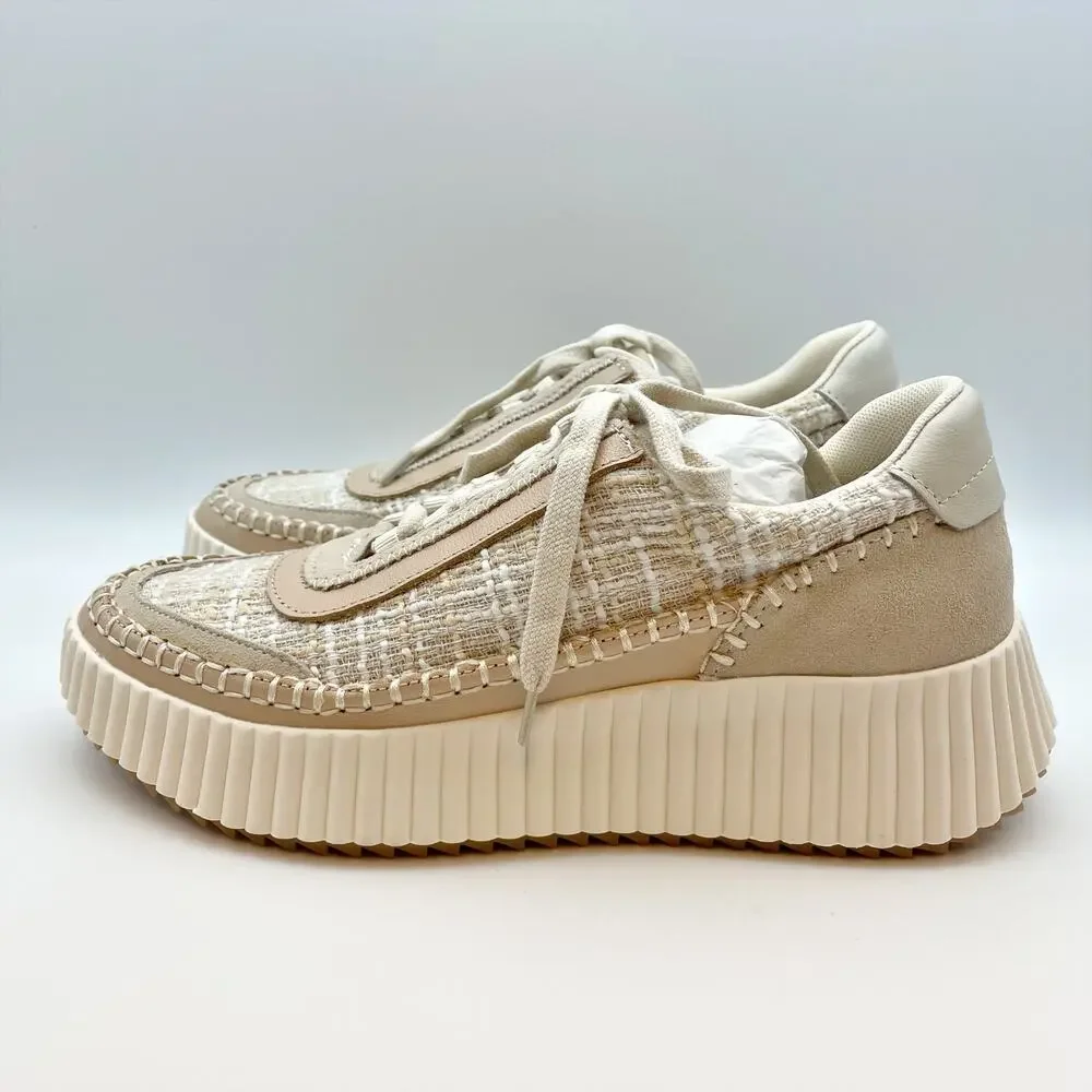 Dolce Vita Womens Dolen Sneaker US 8.5 Ivory Tan Leather Lace-Up Closure NIB - Picture 7 of 12